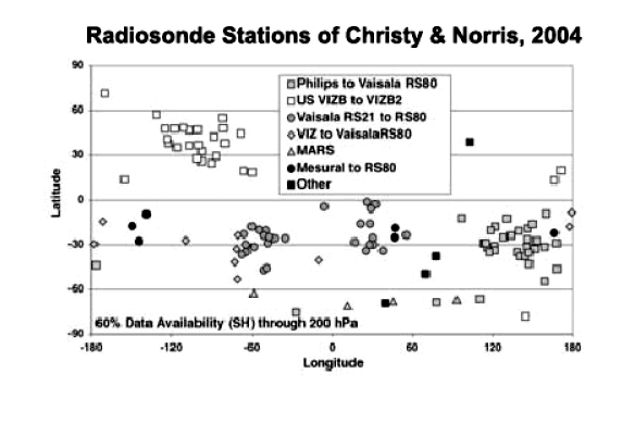 The 89 station radiosonde network used by Christy and Norris.